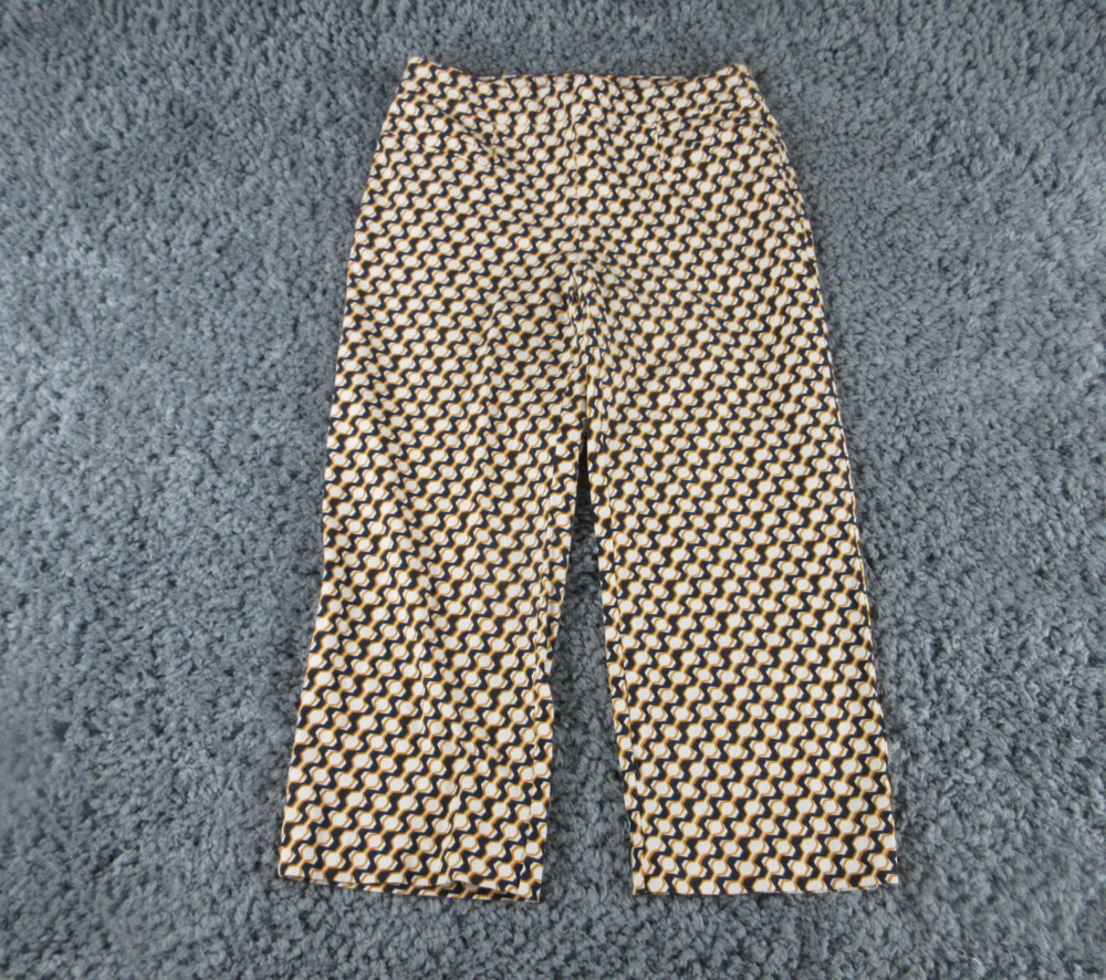Chicos Pants Womens 0 US XS Blue Gold Geometric So Slimming Pull On Crop 28x21.5